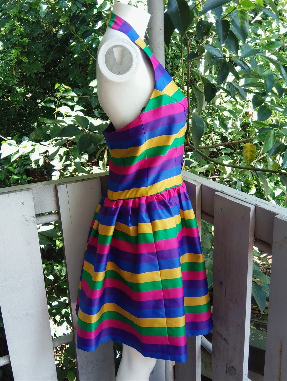 Vintage 1980s Striped Colorful halter Mini Party Dress - Picture 3 of 11